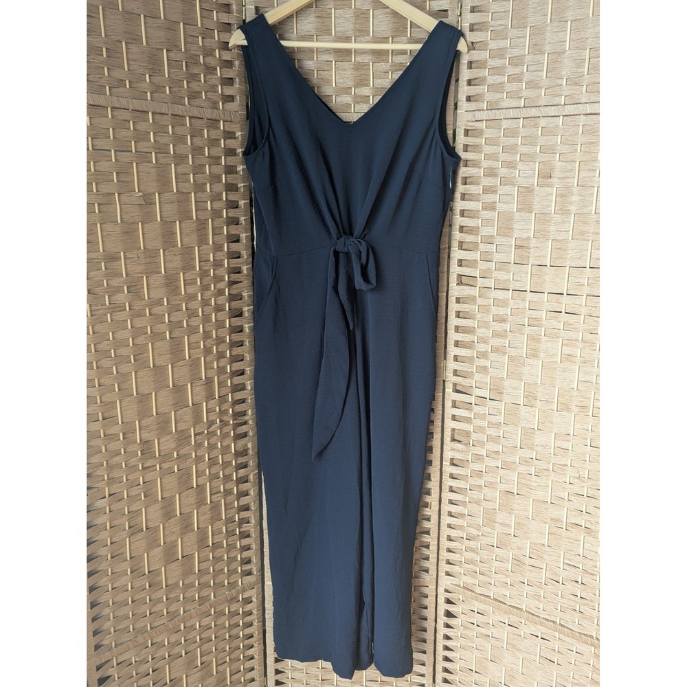 Vince Camuto Navy Blue Tie Front Wide Leg Sleeveless‎ Jumpsuit Sz M Minimalist